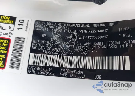 2020 Toyota Sienna Le из США, поврежденный, VIN 5TDKZ3DCXLS059272